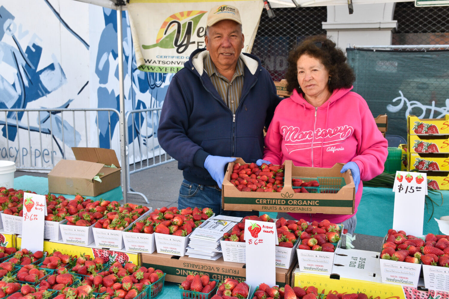 Poli and Silvia Yerena at Yerena Farms' stand at the Ferry Plaza Farmers Market